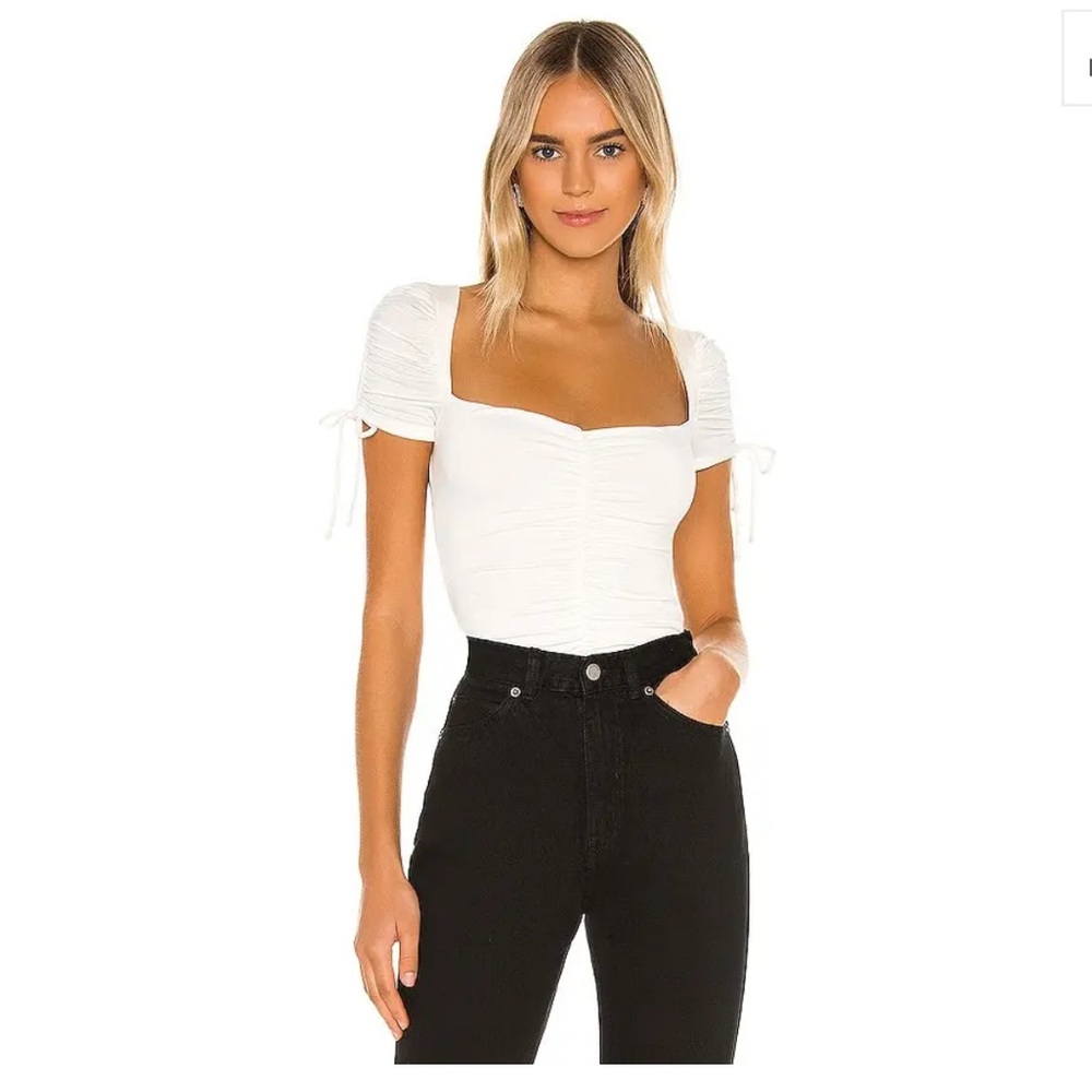 Lovers and Friends Jupiter Ruched Bodysuit Womens Medium Ivory